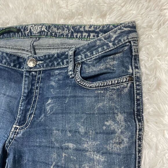 Wrangler Rock 47 Jeans Womens 35x35 Ultra Low Rise Flap Pockets Embroidered - Picture 5 of 12